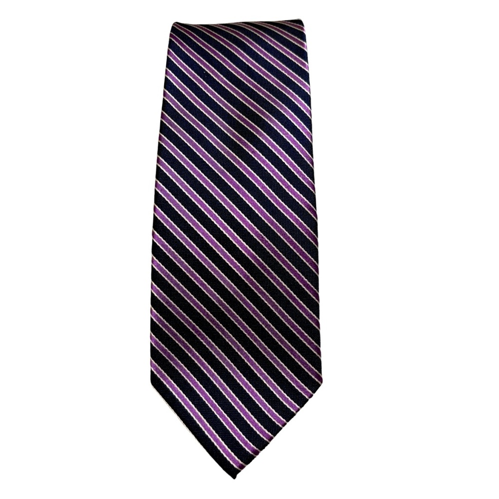 Tommy Hilfiger Silk Tie Purple/Navy Blue stripe to solid Navy blue 3” x 61”
